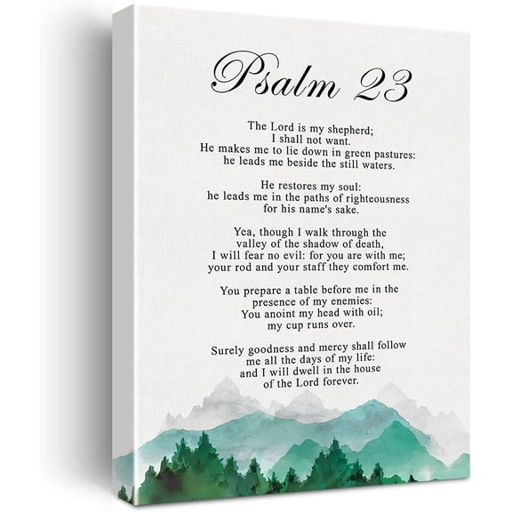 Christian Canvas Wall Art Psalm 23 the Lord is My Shepherd Canvas Print Positive Scripture Canvas Painting Home Bedroom Wall Decor Framed Baptism Gift 12x15 Inch