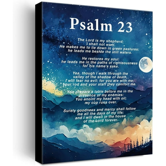 Christian Canvas Wall Art Psalm 23 the Lord is My Shepherd Canvas Print Positive Scripture Canvas Painting Home Bedroom Wall Decor Framed Baptism Gift 12 x 15 Inches