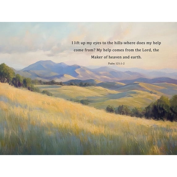 Christian Canvas Wall Art Religious Bible Verse Decor Psalm 121:1-2 Poster I Lift up My Eyes to the Hills Vintage Landscape Artwork for Home Decor poster