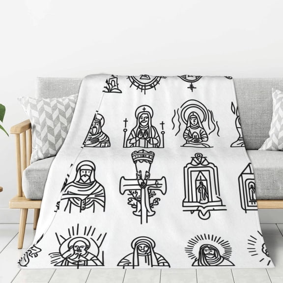 Christian Catholic Icon Throw Blanket for Stylish Warm Winter Cabin Ultra-Soft Micro Fleece Blanket, Premium Microfiber, Silky Soft, Plush, Warm and Lightweight for Couch, Sofa, Bed - 80"X60"