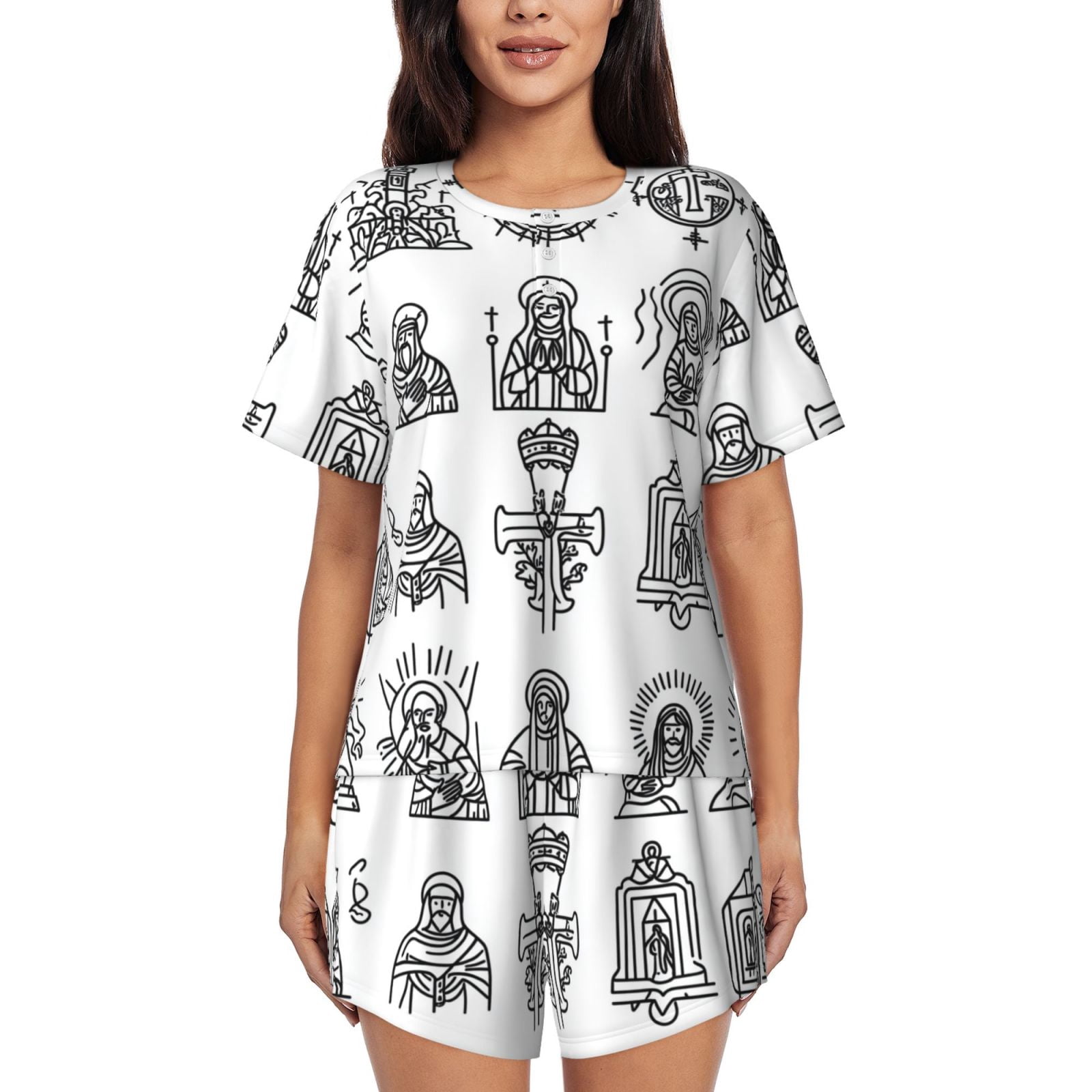 Christian Catholic Icon Womens Pajamas Short Set Soft Short Sleeve ...