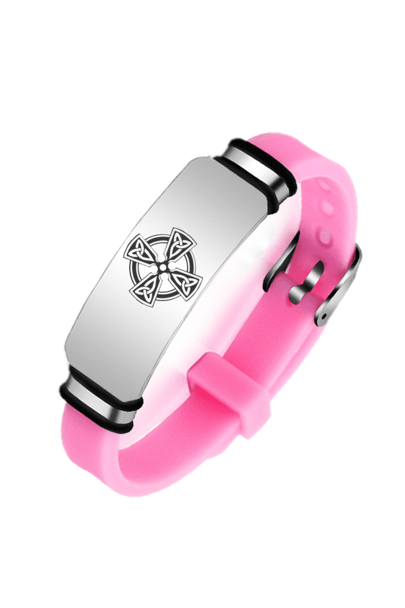Christian Celtic Cross Silicone Bracelet Bangle Eternity Knots Endless Symbolism Wristband Irish Celtics Jewelry Blessing Ireland Gifts for Adults Teens, Adjustable, Pink