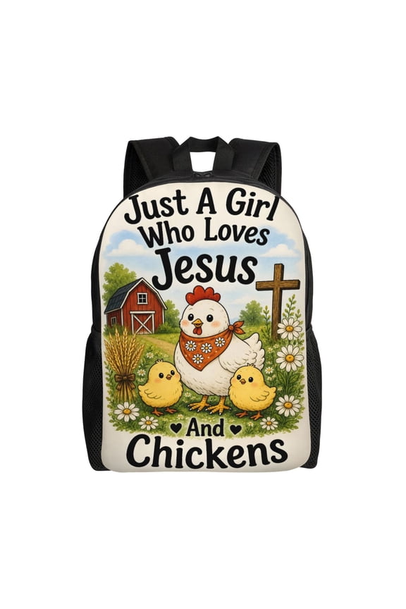 Christian Chicken Backpack Full Front Print Travel Laptop Bag for Men and Women