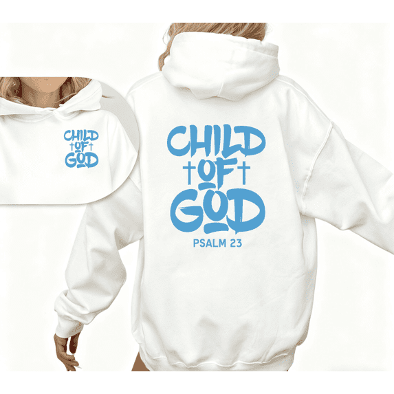 Women's Bright Blue Graphic Child Of God Hoodie Comfortable Breathable Hooded long-sleeved White S-2XL