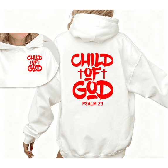 Women's Vibrant Red Graphic Child Of God Breathable Hoodie Comfortable Hooded long-sleeved White S-2XL