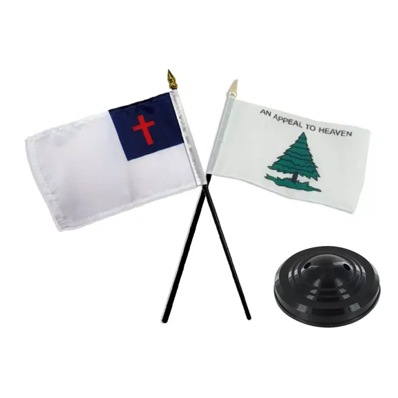 Christian Christ w/ An Appeal To Heaven Flag 4"x6" Desk Set Table Black Base