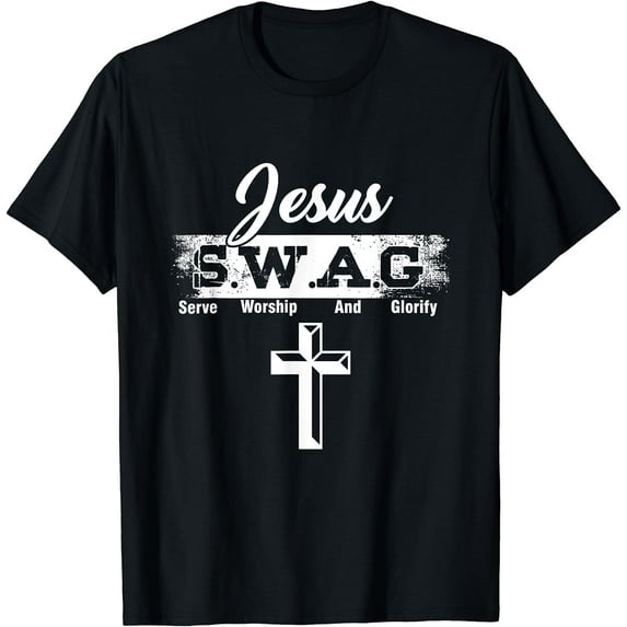 Christian Christianity Jesus Swag Serve Worship And Glorify T-Shirt Black Medium