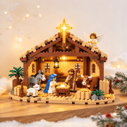 Christian Christmas Building Block Kit, Lighted Nativity Manger Scene, Christmas Decor, Holy Family & Animal Figures, Christmas Decorations Indoor Tabletop Decor