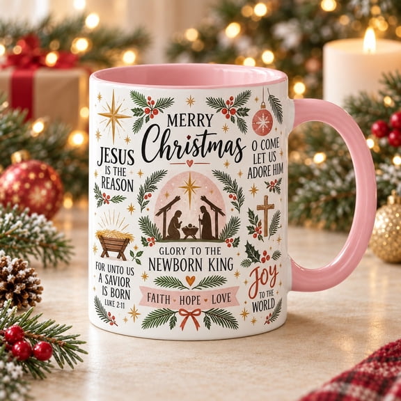 Christian Christmas Coffee Mug, Nativity Faith Cup for Holiday Drinks, Gift for Church Friends