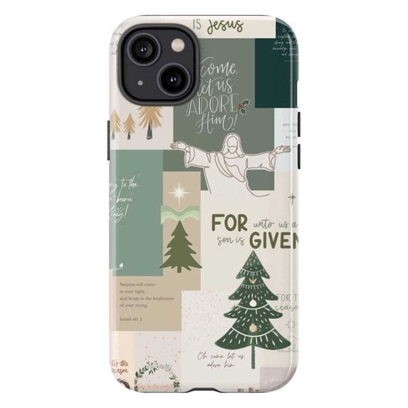 Christian Christmas Collage Phone Case, Jesus Adore Him Green iPhone ...