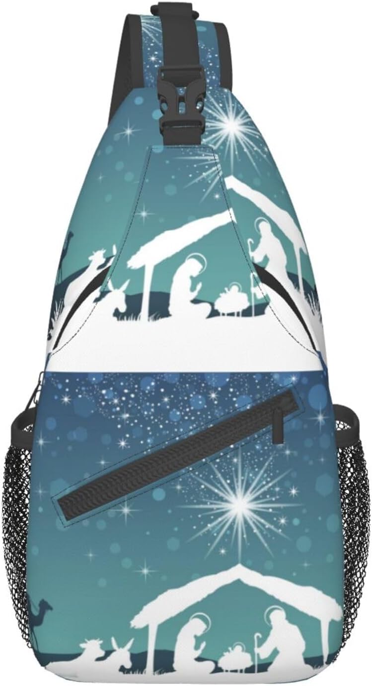 Christian Christmas Nativity Scene Sling Bag Crossbody Hiking Travel Chest Bags Backpack Shoulder Daypack for Women Men