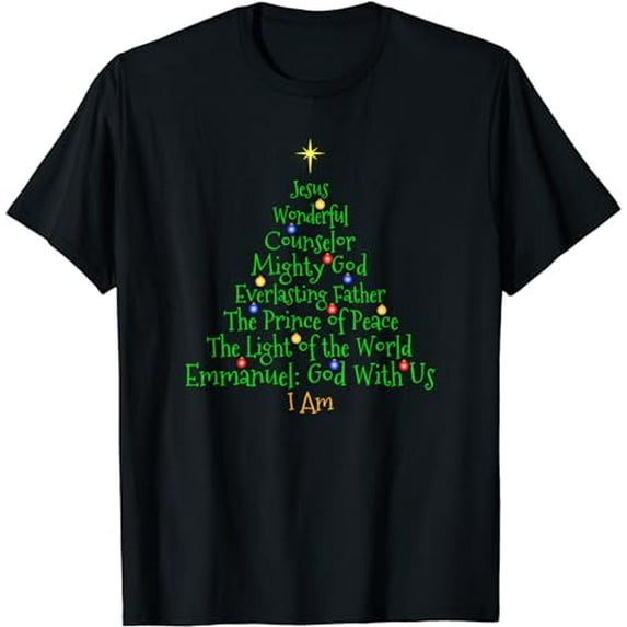 Christian Christmas Shirts Bible Names of Jesus Tree Shaped T-Shirt