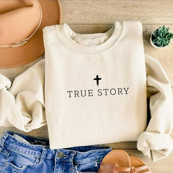 Christian Christmas Sweatshirt – True Story Jesus Lover Gift, Women’s Religious Sweater, Faith Bible Verse Shirt, Holiday Christian Pullover