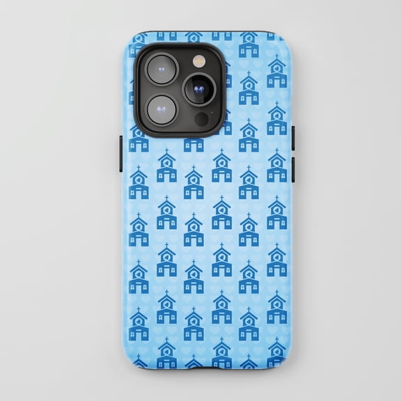 Christian Church Icon For All iPhone Series Tough Phone Case Repeating Pattern Light Blue