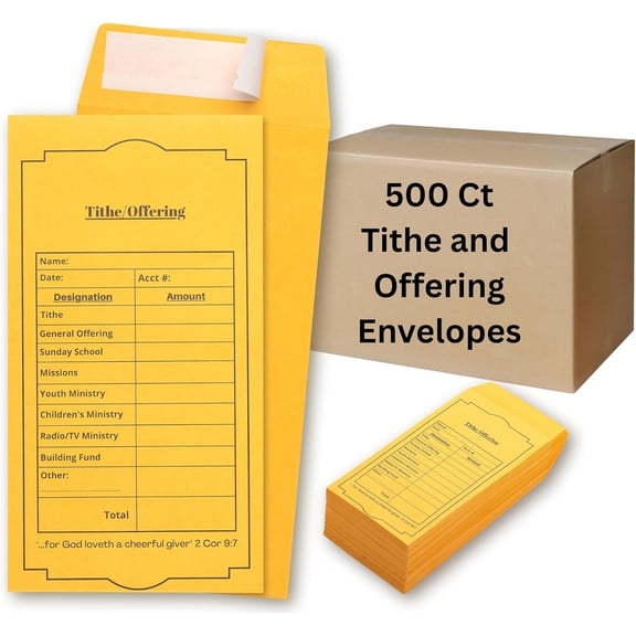 Christian Church Tithing Envelopes Self-Seal (500 Pack) - 6.5"x3.5" Offering Envelopes with Pre-Printed Fields for Tithes, Offerings, and Missions (Classic)