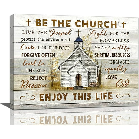 Christian Church Wall Art Country Religious Motivational Pictures Wall Decor Inspirational Bible Verse Canvas Prints Painting Modern Artwork for Church Living Room Bedroom Framed 16"x12"
