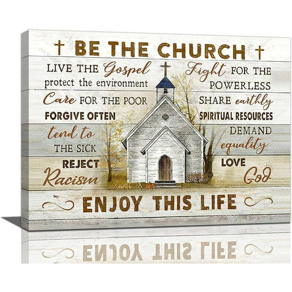 Christian Church Wall Art Country Religious Motivational Pictures Wall Decor Inspirational Bible Verse Canvas Prints Painting Modern Artwork for Church Living Room Bedroom Framed 16"x12"