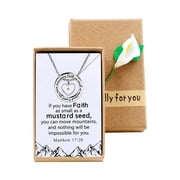 Christian Circle Ring Necklace Engraved Faith As Small As A Mustard Seed Can Move Mountains, with Gift Box (Heart)