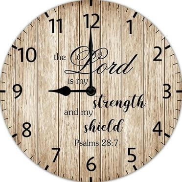 Christian Clock, The LORD is My Strength And My Shield, Pastor Birthday Gifts, Pastor Retirement Gift, Battery Operated Non-Ticking Clock for Living Room Bedroom Bathroom 10 Inches