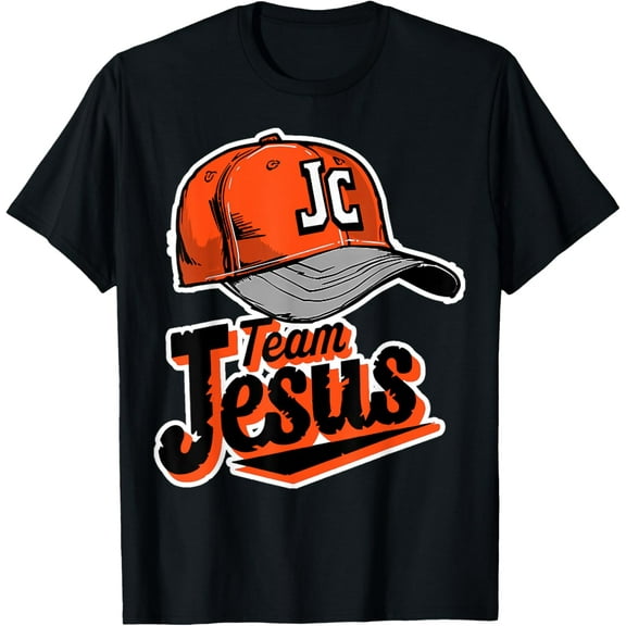 Christian Clothing Team Jesus Orange Baseball Hat Retro T-Shirt