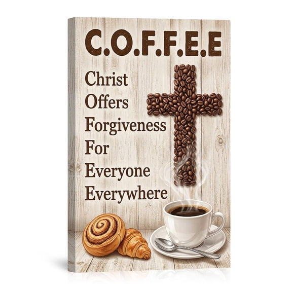 Christian Coffee Faith-Based Forgiveness Scripture Kitchen Dining Room Canvas