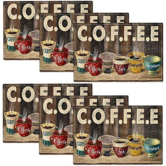 Christian Coffee Placemats Set of 6 Coffee Table Mats Washable Place Mats for Home Party Indoor Kitchen Dining Table Decoration 12x18 Inch