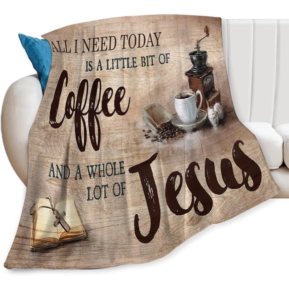 Christian Coffee Throw Blanket Religious Faith Gifts for Women Men Girls Boys Kids Adults Soft Flannel Fleece Blanket for Couch Sofa Bed Home Decor 50"x60"