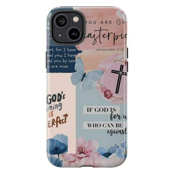 Christian Collage Phone Case – God’s Timing Is Perfect, Ephesians 2:10 Bible Verse, Cross & Floral Design – Fits iPhone 11 12 13 14 15 16 Pro Max Mini Plus