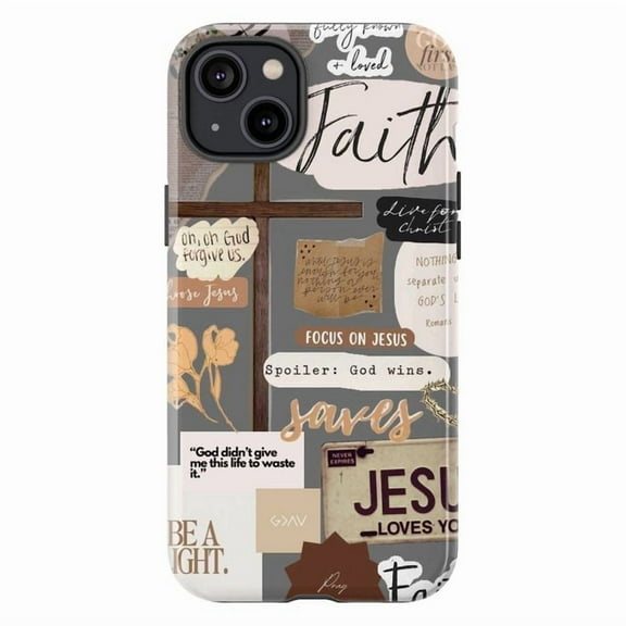 Christian Collage Phone Case – Inspirational Bible Quotes & Cross Design – Focus on Jesus, Faith, God Wins – Fits iPhone 11 12 13 14 15 16 Pro Max Mini Plus