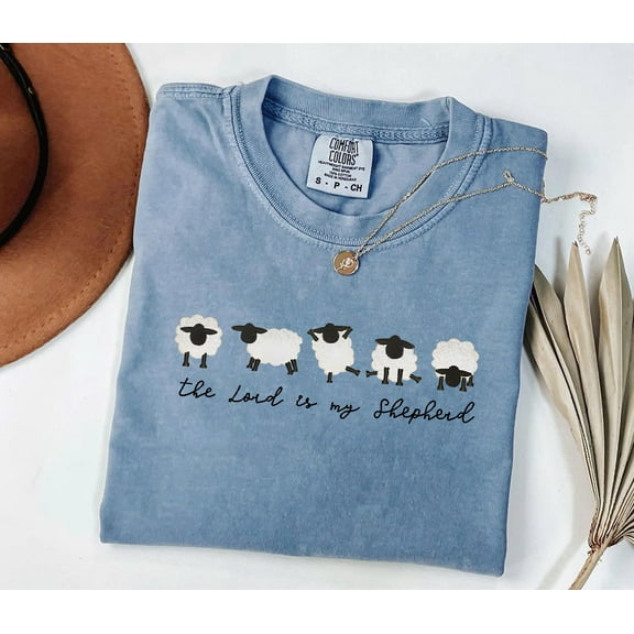 Christian Comfort Colors T-Shirt – The Lord Is My Shepherd with Sheep | Unisex Faith Shirt | Religious Gift for Believers
