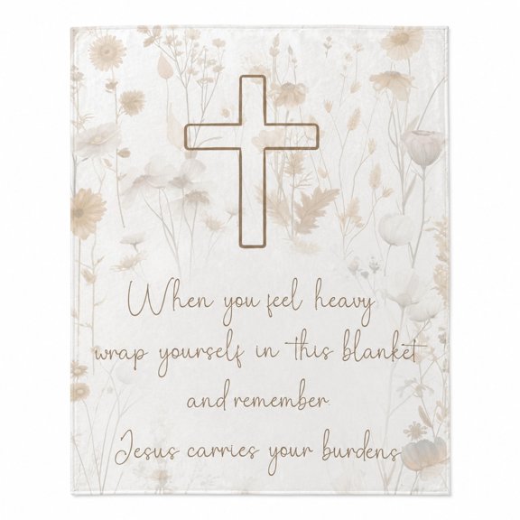Christian Comfort Fleece Blanket, Cross Floral Faith Throw Gift