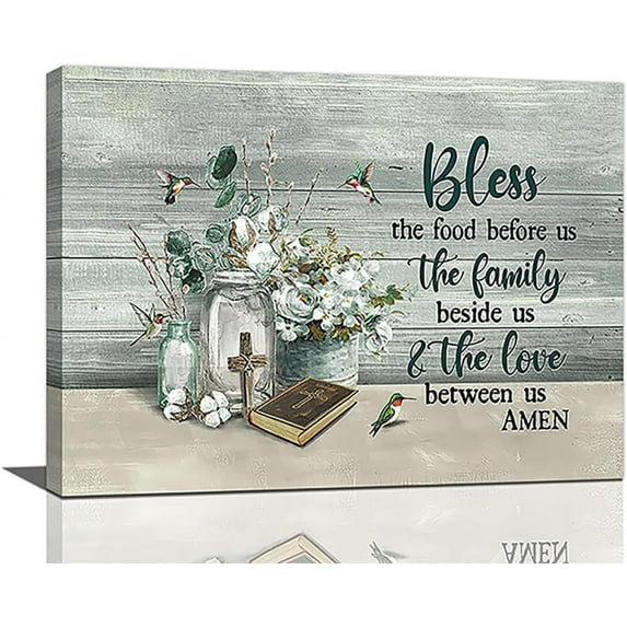 Christian Cotton Wall Art Rustic Floral Wall Decor Religious Scripture Canvas Painting Farmhouse Framed Artwork for Kitchen Living Room 16"x12"