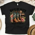 thumbnail image 1 of Christian Cowboy Boots Graphic T-Shirt Walk by Faith 2 Corinthians 5:7, Black, Size XL, 1 of 6