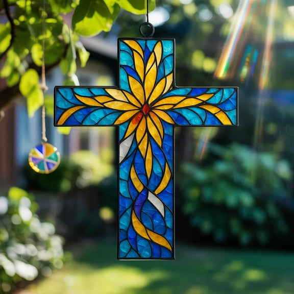 Christian Cross Acrylic Suncatcher, Christian Cross Window Hanging, Religious Sun Catcher Decor, Cross Stained Glass, Faith Gift for Her
