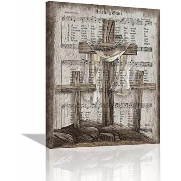 Christian Cross Amazing Grace Wall Art Farmhouse Cross Pictures Wall Decor Religious Canvas Prints Framed Painting Artwork for Bathroom Kitchen Bedroom Living Room Office 12"x16"
