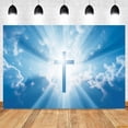 thumbnail image 1 of Christian Cross Backdrop White Clouds Blue Sky God Bless Holy Spirit Easter Jesus Stairs to Heav Photography Background Photo, 1 of 5