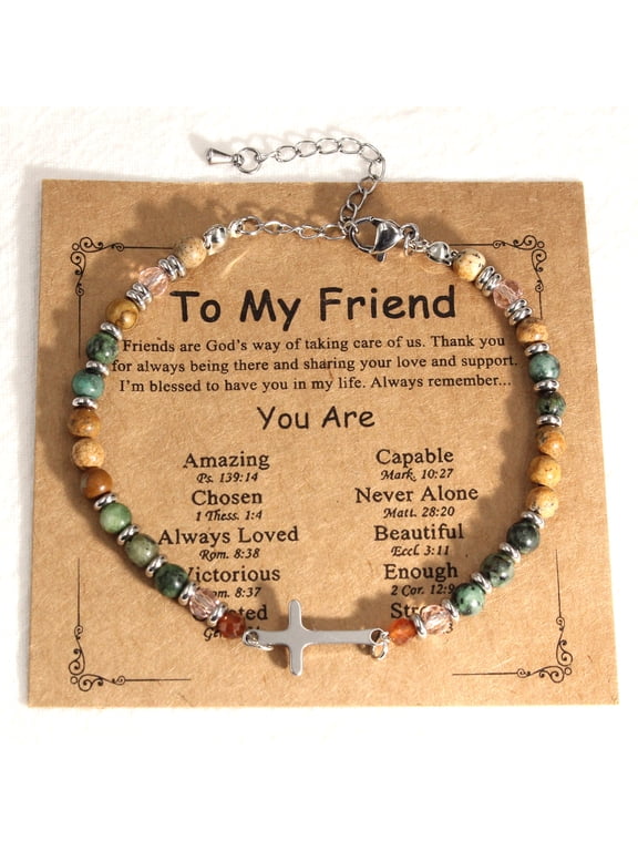 Christian Cross Beaded Bracelet for Women, Stainless Steel Gifts with "To My Friend" Card, for Friends on Valentine's Day, Confirmation, Baptism, Easter, Christmas