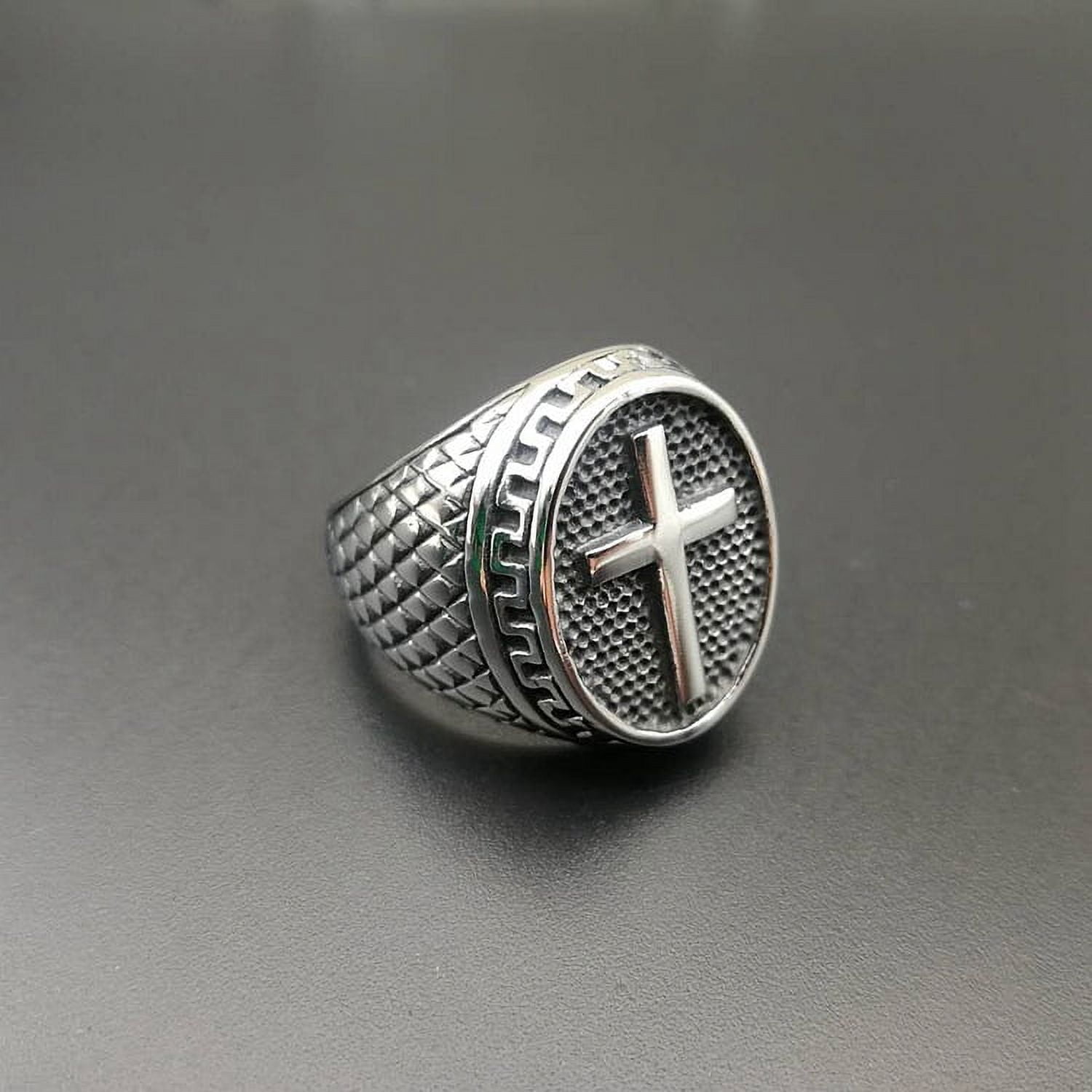Christian Cross Black Men Rings 14K White Gold Women Jewelry Vintage ...