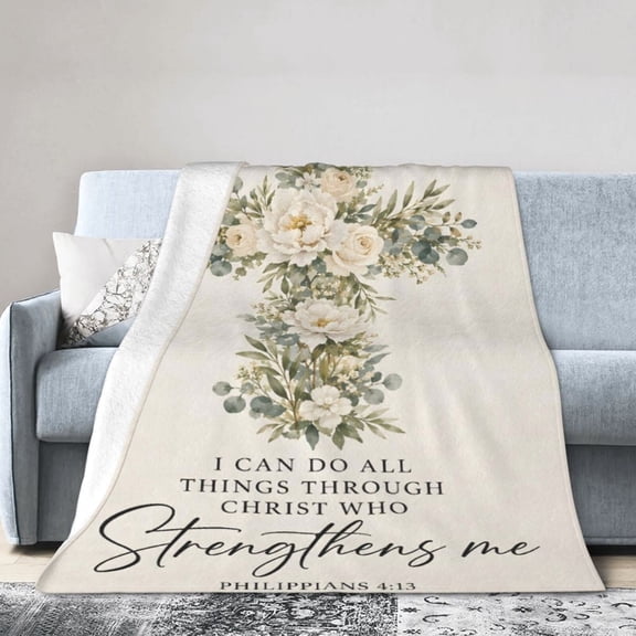 Christian Cross Blanket Gift Throw Blanket Cozy Soft Floral Faith Scripture Gift for Women Home Decor 50x40