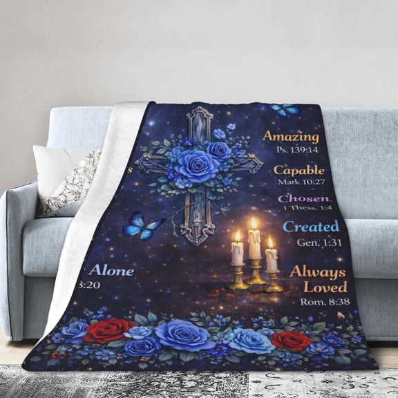 Christian Cross Blanket Gift Throw Blanket Cozy Soft Home Decor Inspirational Faith Floral Design Gift for Women Family Loved Ones 50x40