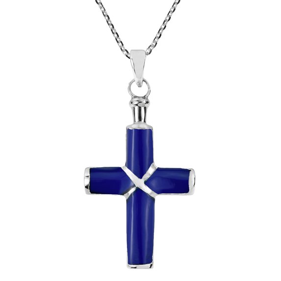 Christian Cross Blue Lapis-Lazuli Inlay .925 Silver Necklace
