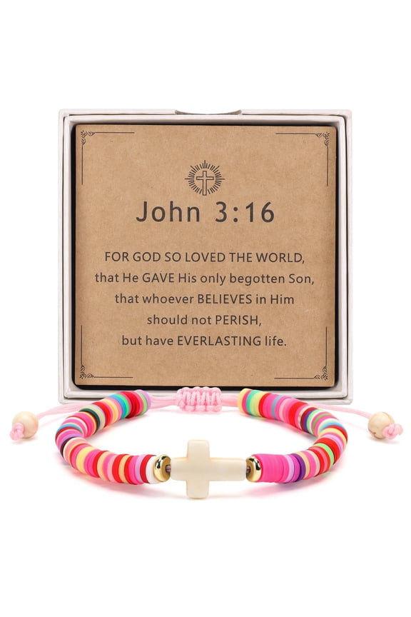 Christian Cross Bracelet Gift Box Set for Gir Colorful Faith Bracelet with Scripture Card, Baptism, First Communion, Easter & Christmas Gifts