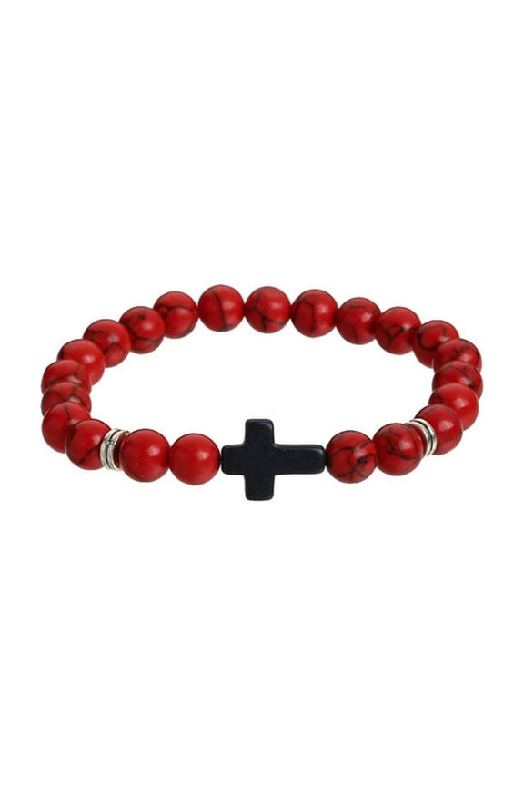 Christian Cross Bracelet for Women & Men - 8mm Natural Stone Beaded Stretch Prayer Bracelet with Gift Box, Inspirational Religious Jewelry for Confirmation & Daily Faith