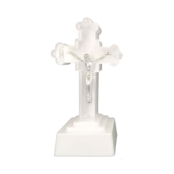 Christian Cross Church Ornaments LED Lighted Crucifix Statue Religious Figurine Desktop Decoration Creative Sculpture