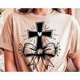 thumbnail image 1 of Christian Cross Coquette T-Shirt, Inspirational Faith Cross Graphic, Bible Verse Tee for Women, 1 of 5