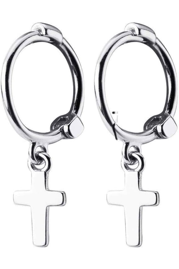 Christian Cross Dangle Tiny Small Hoop Earrings Sterling Silver for Women Cartilage Huggie Hoops With Mini Charm Fashion Jewelry Gifts 10mm