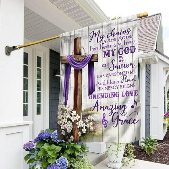 Christian Cross Flag, Grace Purple Flag - 4th of July, Independence Day Decorations for Home, Indoor, Decorative Outdoor Flags, House Flag USA House Garden Flags Premium Polyester