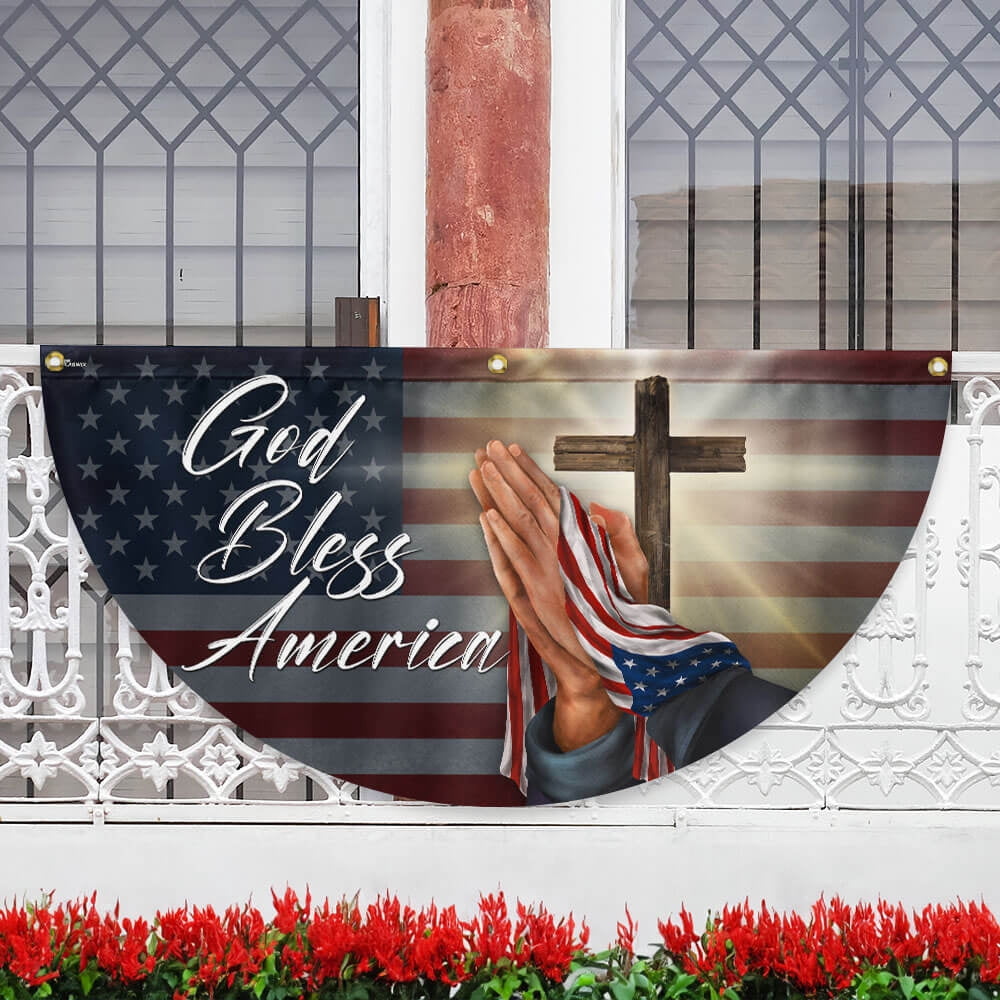 Christian Cross God Bless America Faith Patriotic Fan Flag 36x72in