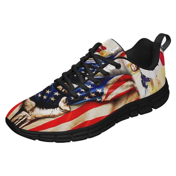 Christian Cross God Bless America Running Shoes Sneakers Mesh Black Size 9