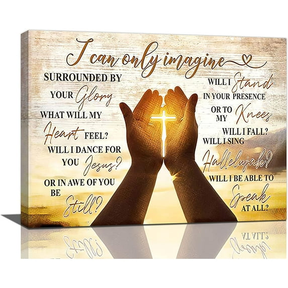 Christian Cross In Hands Wall Art Rustic I Can Only Imagine Wall Decor Gold Country Pictures Canvas Prints Motivational Framed Modern Artwork for Church Home Living Room Bedroom Bathroom 16"x12"